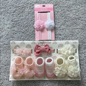 Baby Headbands and Booties Set in Pink and White